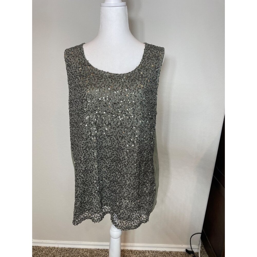 Chico's Olive Sequin Mesh Tank